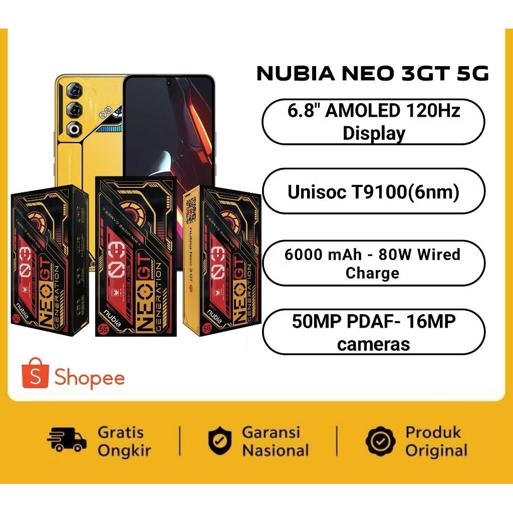 Jual ZTE Nubia Neo 3GT 5G Ram 8/256GB 6000mAh SuperFastCharging 80W Garansi Resmi | Shopee Indonesia