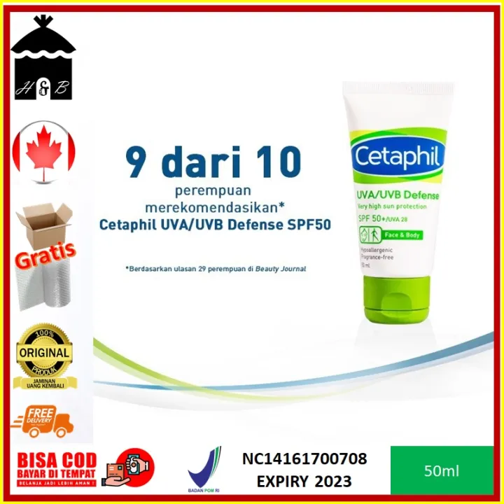Cetaphil UVA/UVB Defense SPF 50+/UVA 28 50ml adalah pelembap dan tabir surya untuk wajah dan seluruh tubuh. Pelembab ini dapat melindungi kulit dari paparan sinar matahari dan penuaan dini. Menutrisi, menjaga kelembapan kulit, teruji secara dermatologist