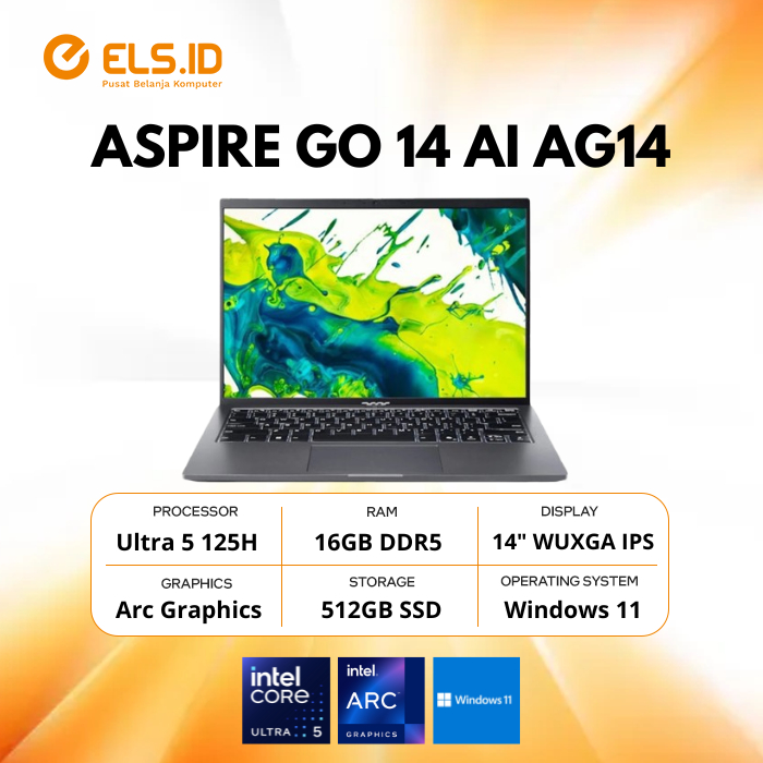 Jual Acer Aspire Go 14 AI AG14 71M Intel Core™ Ultra 5 125H 16GB SSD 512GB 14" WUXGA W11+OH2024+M365 | Shopee Indonesia