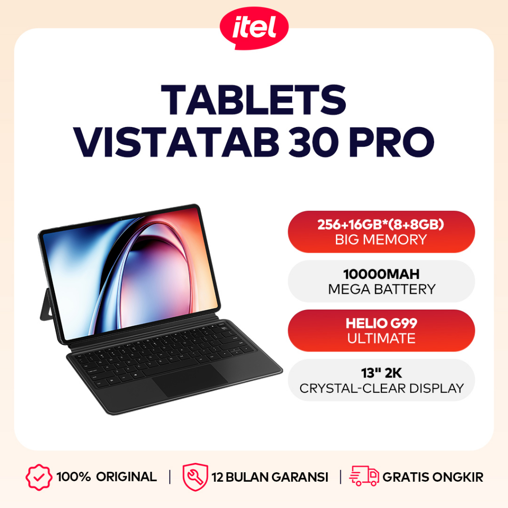 Jual itel VistaTab 30 Pro 8/256GB - Super thin 7mm - 13" FHD+ high definition IPS Huge Display - Powerful Heart G99- Dual Speaker - 10000mAh Huge Battery | Shopee Indonesia