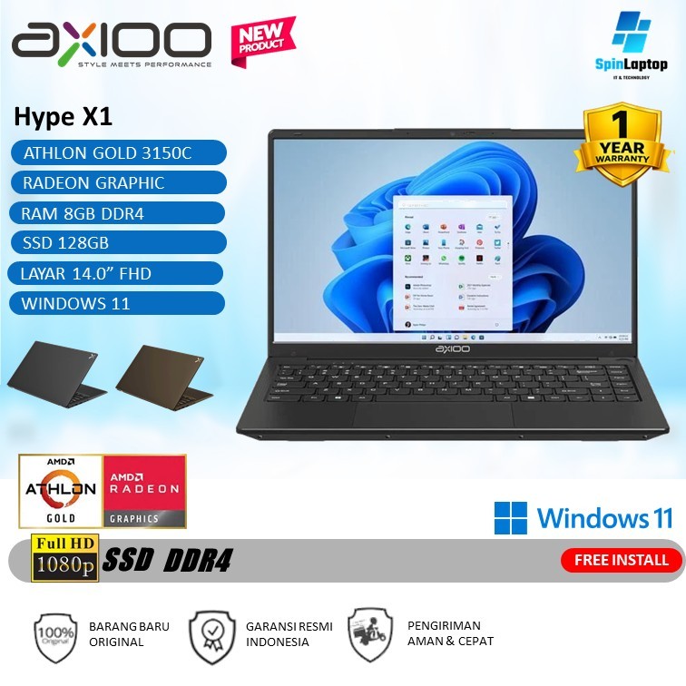 Jual Laptop AXIOO Hype X1 AMD ATHLON GOLD 3150C 8GB 128GB Windows 11 Layar FHD Backlite Garansi 1 Tahun | Shopee Indonesia