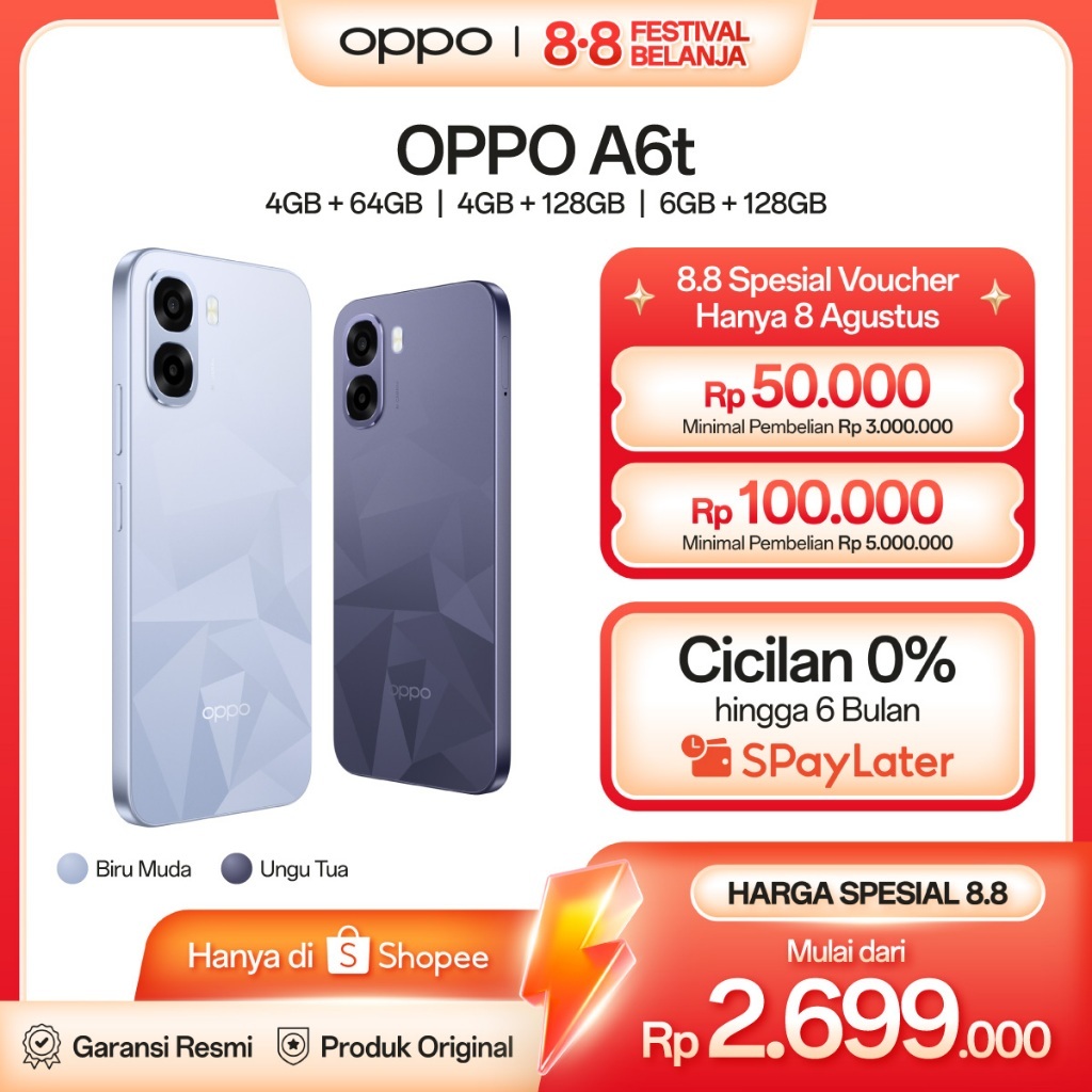 Jual [BARU] OPPO A6t Online Exclusive 4+64/128GB & 6+128GB [Snapdragon 685, 6500mAh Large Battery, 120Hz Ultra High Refresh Rate] | Shopee Indonesia