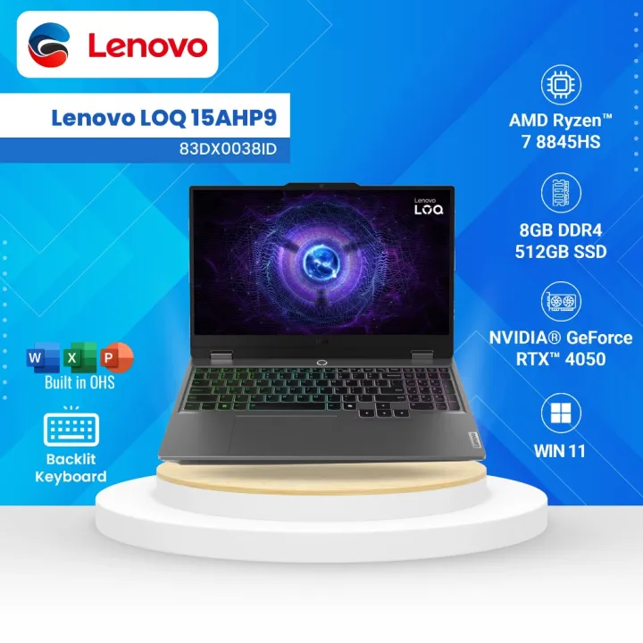 LENOVO Laptop LOQ 15AHP9 AMD Ryzen 7 8845HS 8GB 512GB SSD 15.6" FHD 144Hz W11 NVIDIA GeForce RTX 4050 6GB Luna Grey 83DX0038ID | Lazada Indonesia