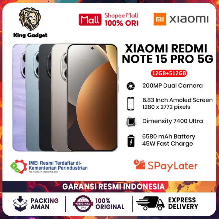 Xiaomi Redmi Note 15 Pro 5G 12GB+512GB - Garansi Resmi 1 Tahun | Lazada Indonesia