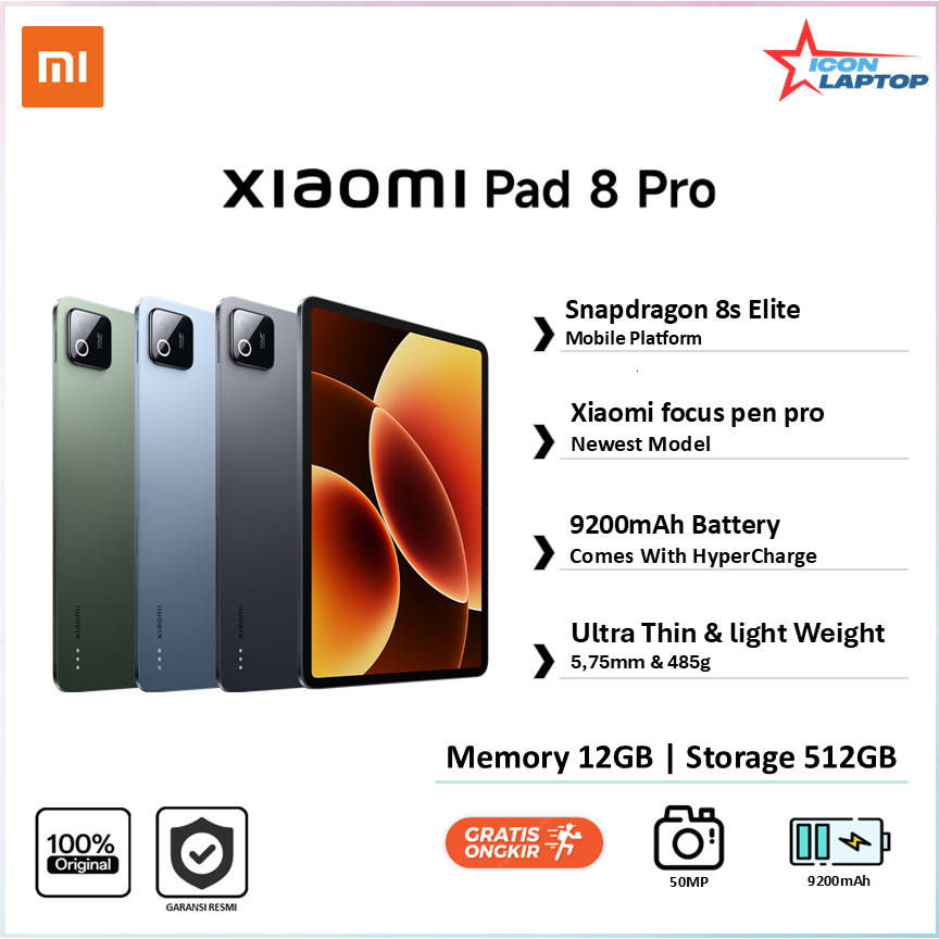 Jual Xiaomi Pad 8 Pro 12/512GB | Snapdragon 8s Elite | 9200mAh Battery With HyperCharge | Garansi Resmi | Shopee Indonesia