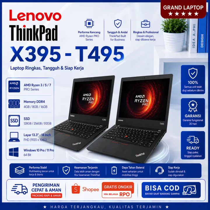 LAPTOP LENOVO THINKPAD T495 E495 X395 VGA RYZEN - LAYAR 14 INCH + BONUS!!! TAS,MOUSE,MOUSE PAD PALING MURAH PALING MULUS WORT IT TO BUY | Lazada Indonesia