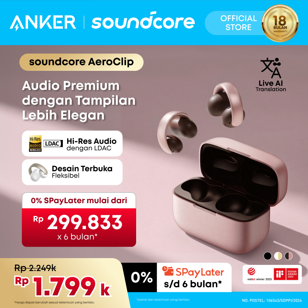 Jual Soundcore AeroClip by Anker Open Ear OWS Earphone Earbuds Earclip Clip On Headphones Adaptive Comfort Clear Calls with 4 Mics and AI Stable Fit 12mm Drivers for Powerful Bass Hi-Res Open Ring Design - A3388 | Shopee Indonesia