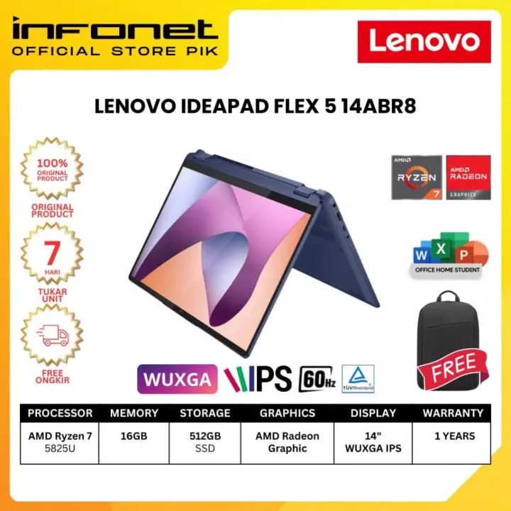 LENOVO IDEAPAD FLEX 5 14ABR8 RYZEN 7 5825U 16GB 512GB SSD INTEGRATED 14" WUXGA IPS TOUCH W11 OHS | Lazada Indonesia