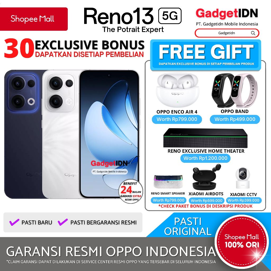 Jual OPPO Reno 13 5G 12/256GB ( +12GB Extended Ram ) GARANSI RESMI OPPO | Shopee Indonesia