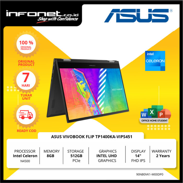 Jual ASUS VIVOBOOK FLIP TP1400KA N4500 8GB 512GB 14" FHD IPS TOUCH W11 OHS | Shopee Indonesia