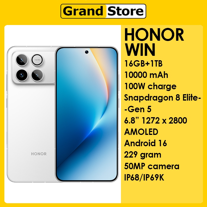 Jual Honor Win 5G 16GB+1TB Snapdragon 8 Elite Gen 5 6.8" AMOLED 10.000mAh Android 16 | Shopee Indonesia