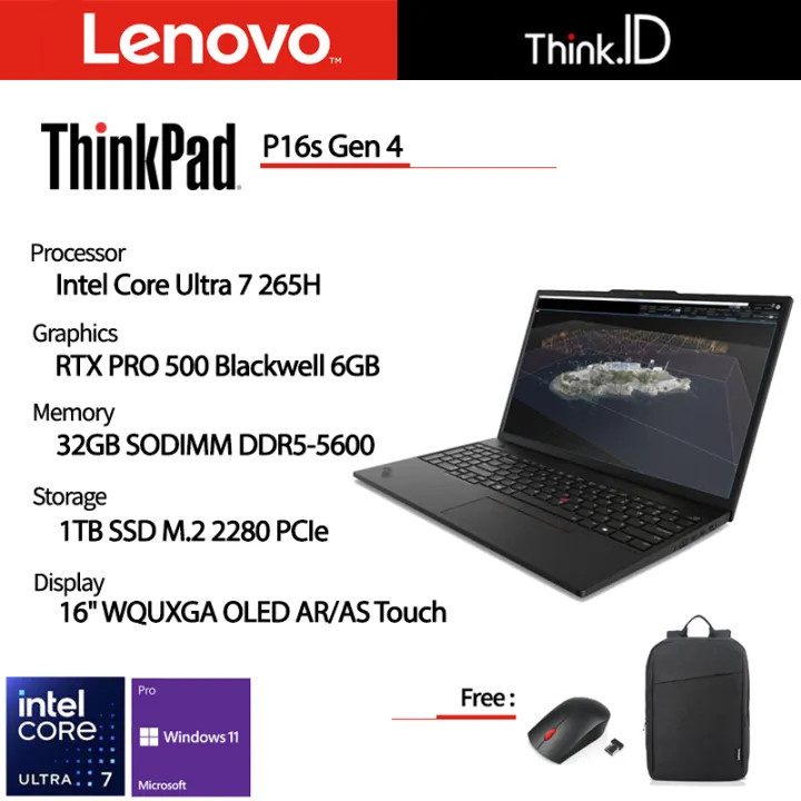 Lenovo ThinkPad P16s Gen 4 Ultra 7 265H 32GB 1TB SSD RTX PRO 500 6GB 16" OLED Touch IR Win11Pro | Lazada Indonesia