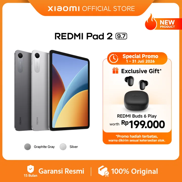 Xiaomi REDMI Pad 2 9.7 (4GB/64GB) WIFI | 9.7" 2K 120Hzz layar super-jernih | Baterai besar 7600mAh (typ) | Snapdragon 6s 4G Gen 2 | Ditenagai Xiaomi HyperOS [Xiaomi Official Store] | Lazada Indonesia