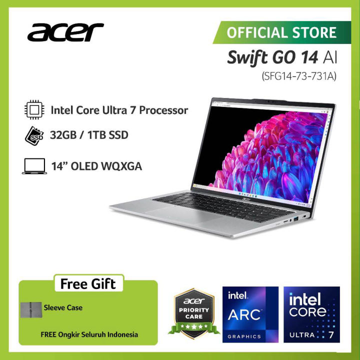 ACER LAPTOP SWIFT GO 14 WITH AI SFG14-73-731A 14" OLED INTEL CORE ULTRA 7 155H EVO RAM 32GB STORAGE 1TB SSD GRAPHICS INTEL ARC WINDOWS 11 | Lazada Indonesia