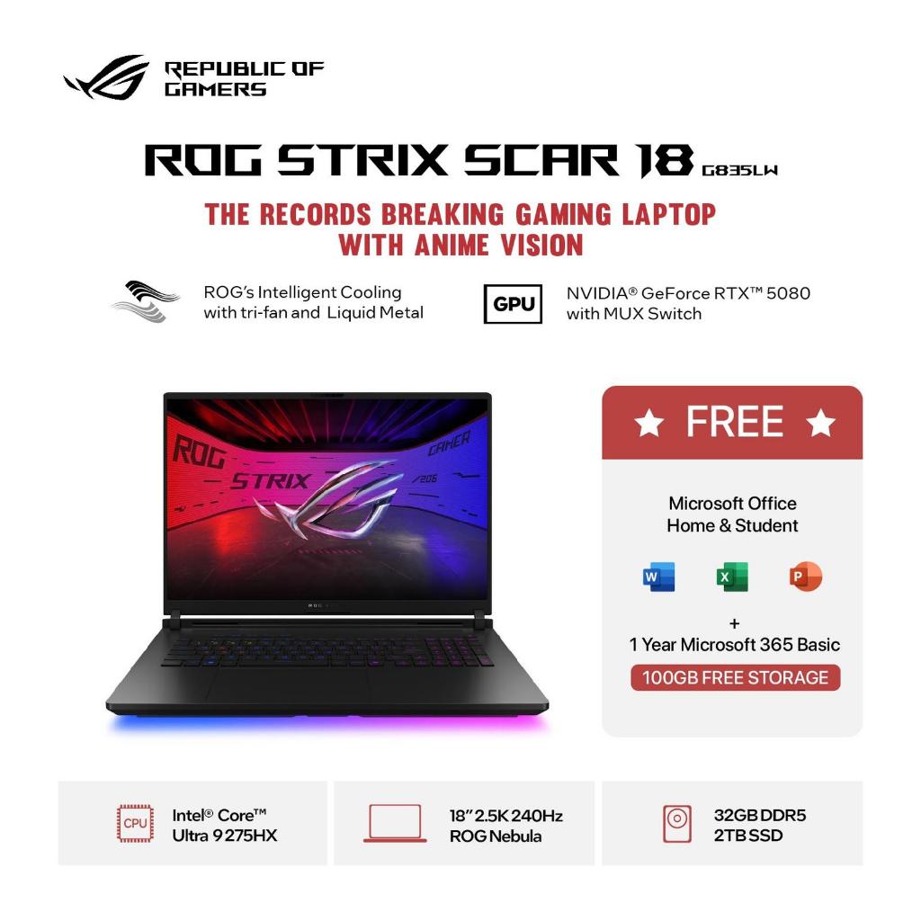 Jual Asus ROG Strix Scar 18 G835LW-I9N58MZT-HM Intel Ultra 9 275HX RTX5080 16GB - 32GB 2TB W11+OHS 18.0 2.5K MINILED 240HZ | Shopee Indonesia