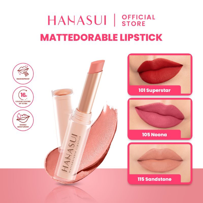 Jual Hanasui Mattedorable Lipstick 115 SandStone - Anti Geser, Tahan Lama, Melembabkan | Shopee Indonesia