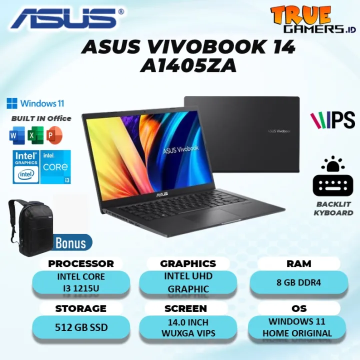 LAPTOP ASUS VIVOBOOK 14 A1405ZA I3 GEN 12  8GB 512SSD W11+OHS 14.0 WUXGA GARANSI RESMI