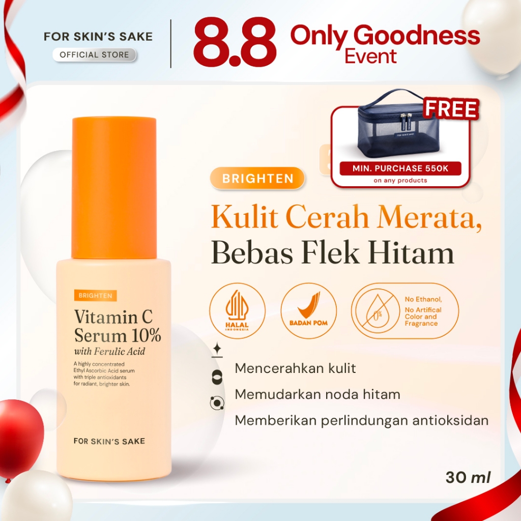 Jual For Skin's Sake FSS Vitamin C Serum Mencerahkan Kulit Memudarkan Bekas Jerawat with Triple Antioxidants Vitamin C + Ferulic Acid + Vitamin E | Shopee Indonesia