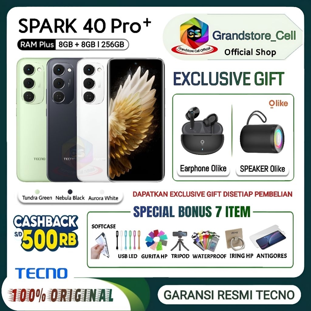 Jual TECNO SPARK 40 Pro+ [8/128 GB] [8/256 GB] - MediaTek Helio G200, 33W Wireless Charge - GARANSI RESMI TECNO INDONESIA - Spark 40 Pro Plus | Shopee Indonesia