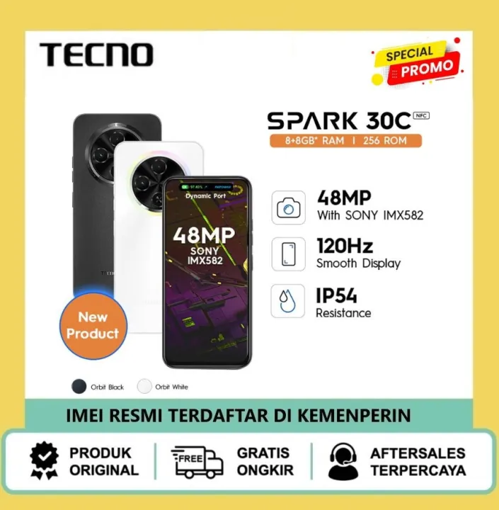 HANDPHONE TECNO SPARK 30C – 8+256GB, 120Hz Display, Sony 48MP IP54, Ultra Slim, NFC | Lazada Indonesia