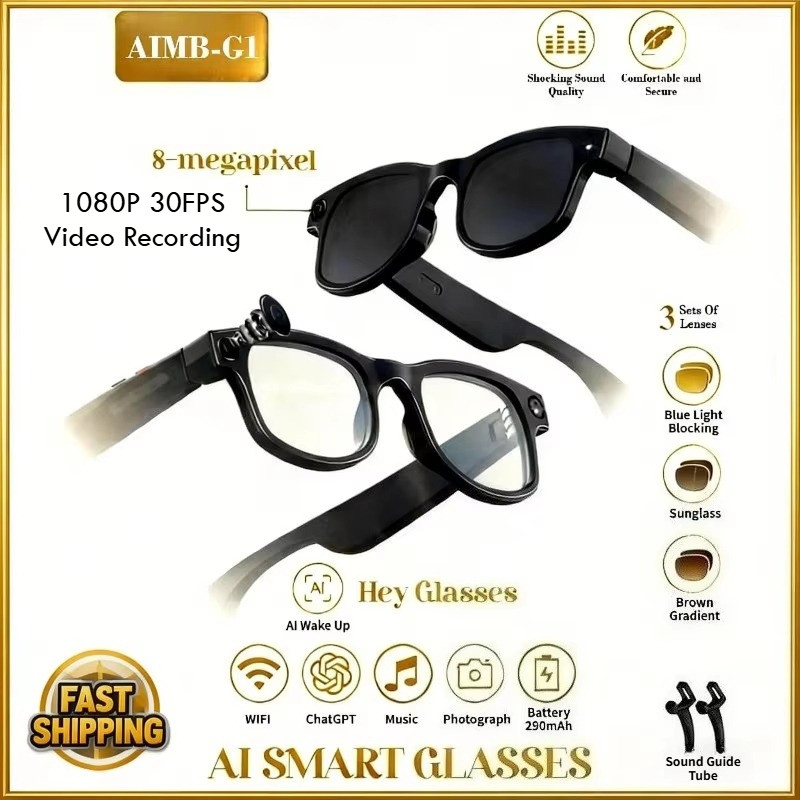 Jual AIMB-G1 6K HD AI Smart Glasses Camera Bluetooth Call Voice Assistant Music Player Translate Video | Shopee Indonesia