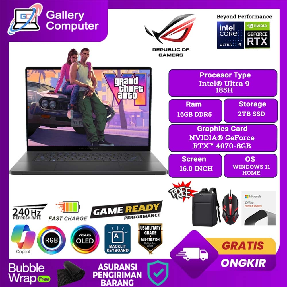 Jual Asus ROG Zephyrus G16 OLED GU605MZ Intel Ultra Core 9 185H 16GB 2TB RTX4070-8GB 16.0 WQXGA 240HZ RGB Windows 11 Black | Shopee Indonesia