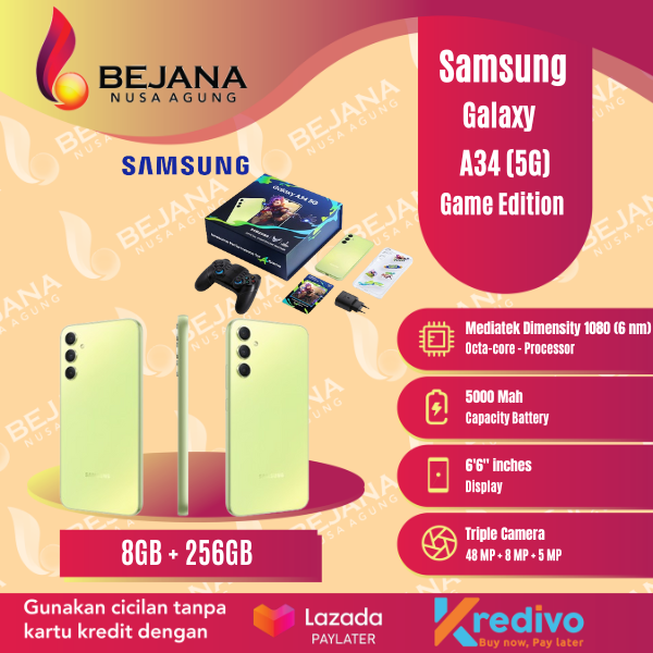 Samsung Galaxy A34 5G ( Ram 8GB + Rom 256GB ) Exclusive Gaming Package - Awesome Lime - Garansi Resmi