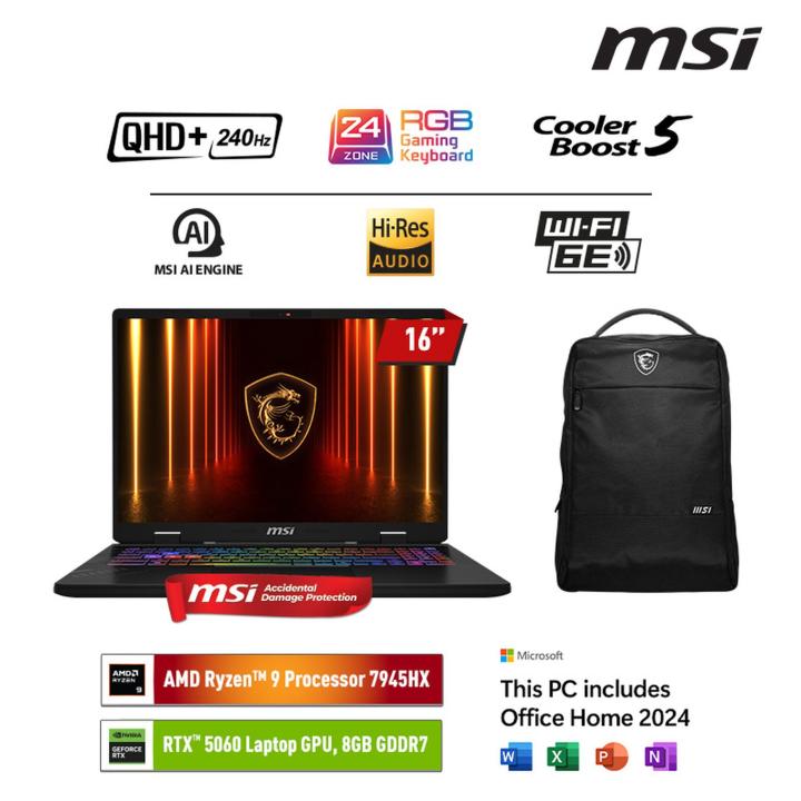 MSI CROSSHAIR A16 HX RYZEN 9 7945HX RTX5060 16GB 512GB 16.0QHD+ 240HZ W11+OHS | Lazada Indonesia