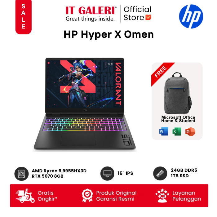 Jual HyperX OMEN 16 " VALORANT Edition Gaming Laptop - NVIDIA® GeForce RTX™ 5070 - AMD Ryzen™ 9 - 24 GB DDR5-5600 - 1 TB SSD - 16" diagonal 2.5K - AP1990AX DJ2D7PA | Shopee Indonesia