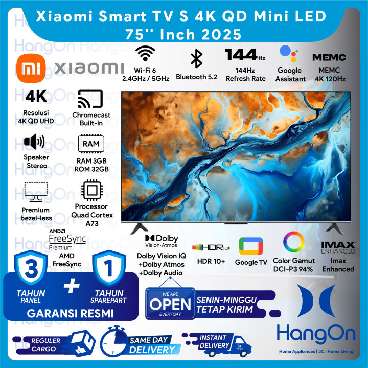 Xiaomi Smart TV S Mini LED 75 Inch Dolby Atmos DTS 4K QD UHD 2025 | Lazada Indonesia