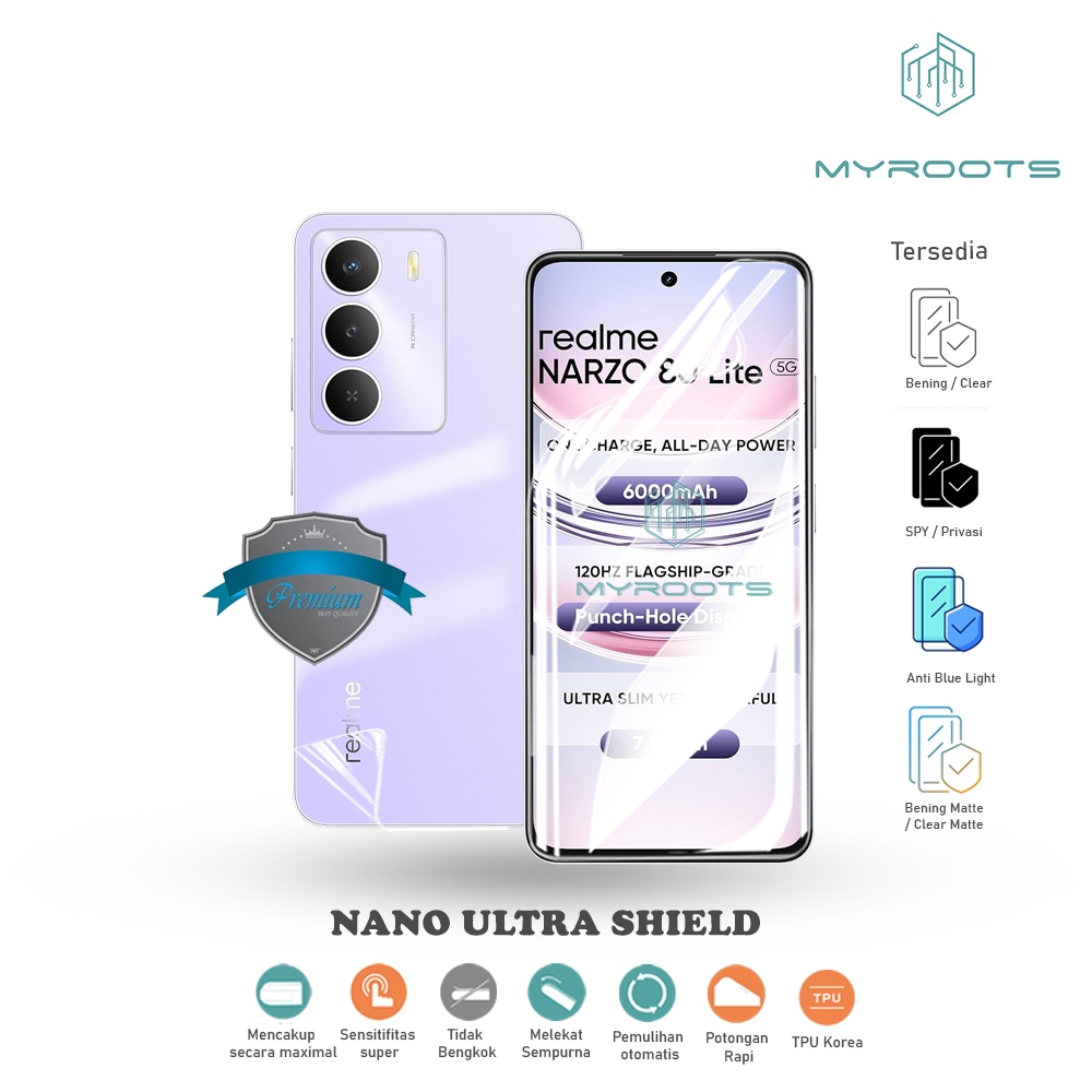 Jual Realme Narzo 80 LITE 80 80X 70 Turbo - Note 60x 60 50 - Narzo 50i PRIME 50A 30 Pro 30A 4G 5G Anti Gores Jelly HydroPro Hydrogel Anti Blue - Spy Glare Matte Nano Ultra Shield Myroots | Shopee Indonesia