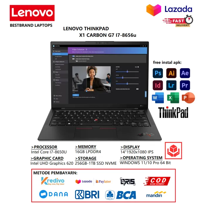 LENOVO ThinkPad X1 Carbon 7th Gen i7 8 RAM 16GB SSD 512GB Layar 14 Inch IPS FHD Display BERGARANSI | Lazada Indonesia