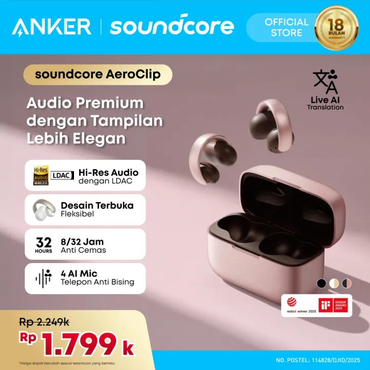 Soundcore AeroClip by Anker Open Ear OWS Earphone Earbuds Earclip Clip On Headphones Adaptive Comfort Clear Calls with 4 Mics and AI Stable Fit 12mm Drivers for Powerful Bass Hi-Res Open Ring Design - A3388 | Lazada Indonesia