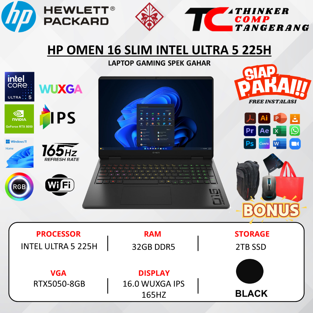 Jual HP OMEN 16 Slim Intel Ultra 5 225H RTX 5050 8GB 32GB 2TB 165Hz RGB Win11 Black | Shopee Indonesia
