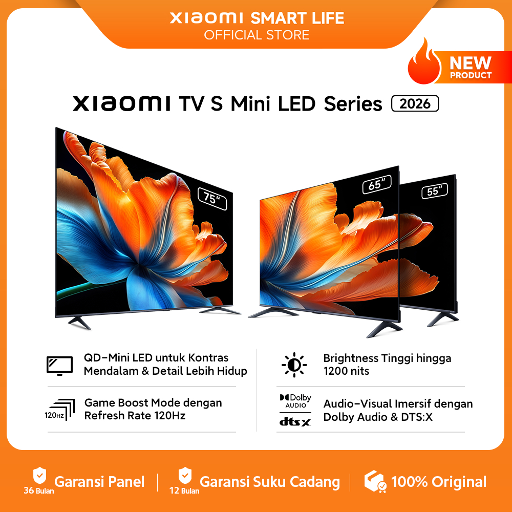 Jual Xiaomi TV S Mini LED Series 2026 | QD-Mini LED Kontras Mendalam & Detail Lebih Hidup | Brightness hingga 1200 nits | Game Boost Mode Refresh Rate 120Hz | Audio-Visual Imersif dengan Dolby Audio & DTS:X | TV LED [Xiaomi Official Store] | Shopee Indone