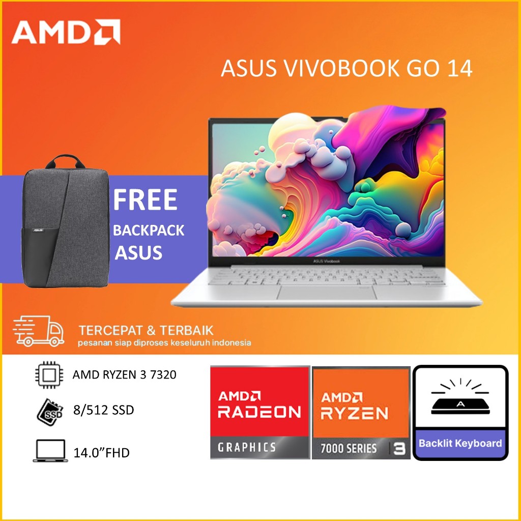 Jual LAPTOP ASUS VIVOBOOK GO 14 E1404FA RYZEN 3 7320U 8GB 256GB/512GB W11+OHS 14.0 FHD BLK | Shopee Indonesia