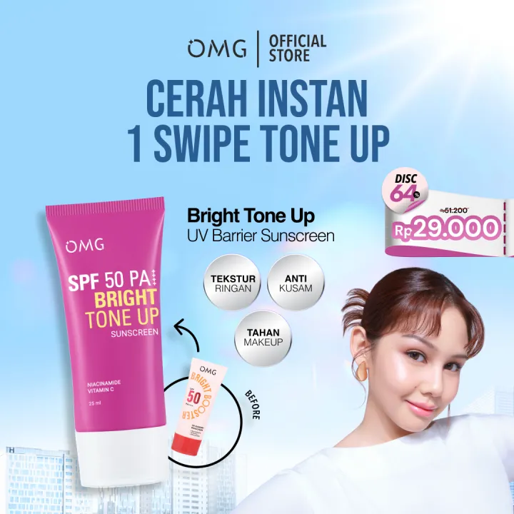 [BELI BANYAK LEBIH MURAH!] OMG Oh My Glow Bright Tone Up UV Barrier Sunscreen SPF 50 PA++ 25 ml - Mencerahkan Melindungi UV Ringan & Cepat Meresap