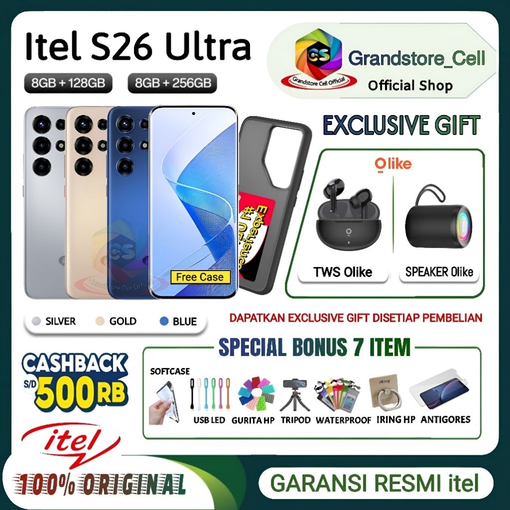 Jual ITEL SUPER 26 Ultra - S26 Ultra [8/128 GB] [8/256 GB] - Corning Gorilla 7i, IP65 - T7300 6mm Processor - GARANSI RESMI ITEL INDONESIA | Shopee Indonesia