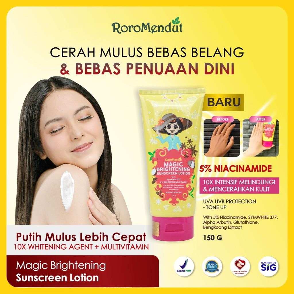 Jual Magic brightening sunscreen lotion with symwhite 377 Roro Mendut | Shopee Indonesia