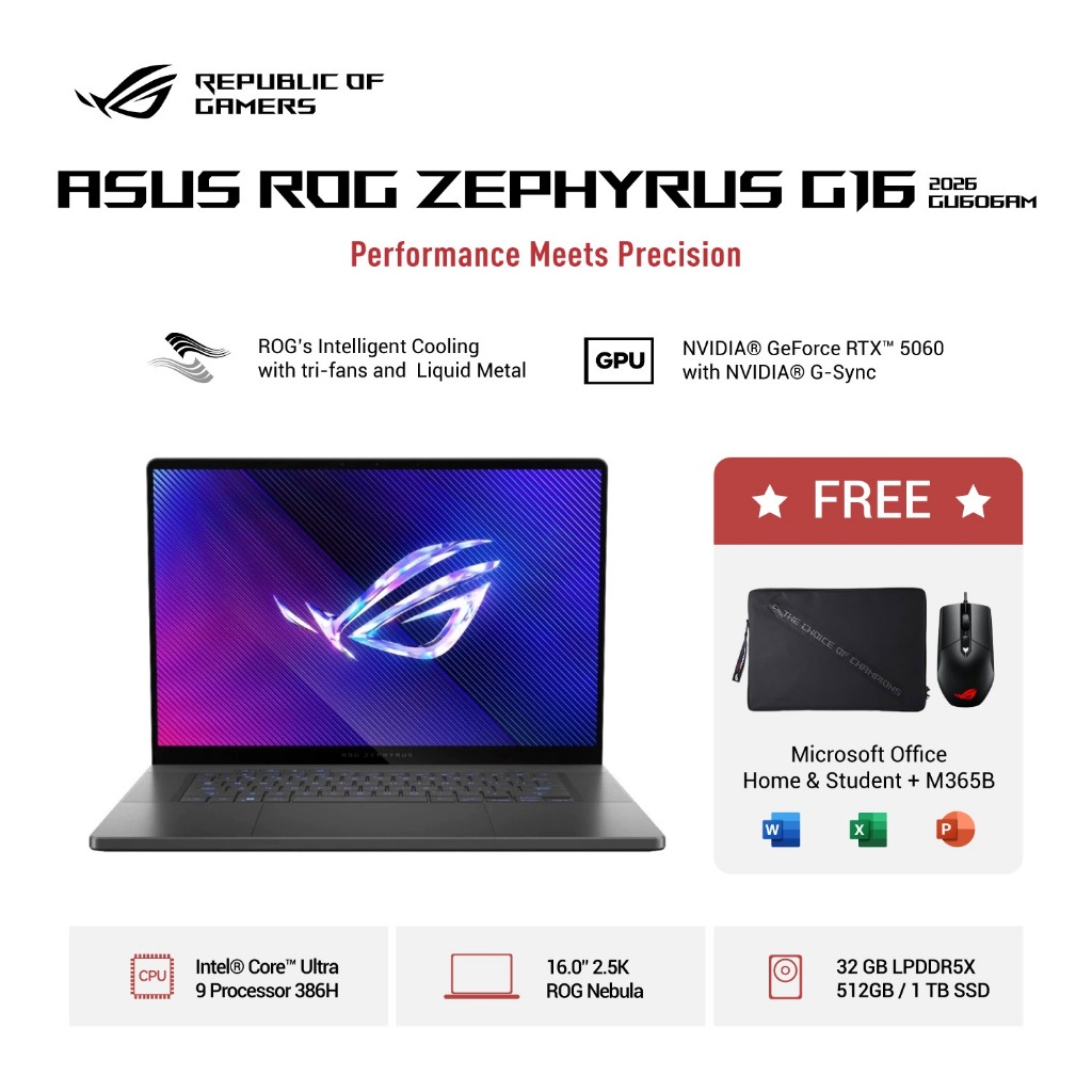 Jual Asus ROG Zephyrus G16 OLED GU606AM Intel Core Ultra 9 386H RTX5060 8GB - Ram 32GB 512GB SSD Windows 11 Home + Office 16.0 Inch WQXGA 240Hz | Shopee Indonesia