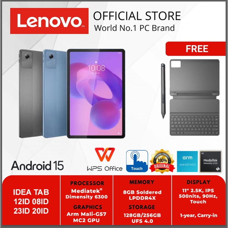 Jual LENOVO IDEA TAB 12ID 08ID 23ID 20ID MEDIATEK DIMENSITY 6300 8GB 128GB/ 256GB ANDROID 15 TOUCHSCREEN + PEN & KEYBOARD | Shopee Indonesia