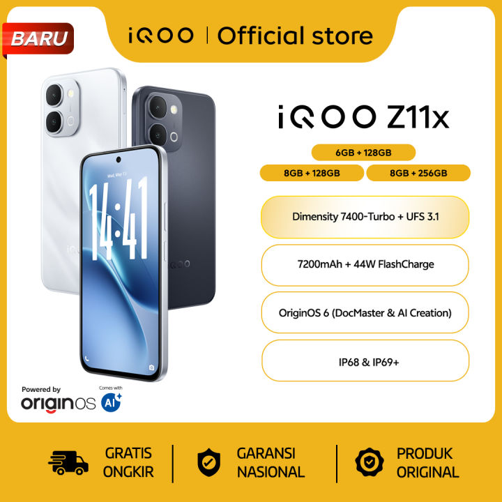 vivo iQOO Z11x, Dimensity 7400-Turbo, 7200mAh Big Battery, 44W FlashCharge, OriginOS 6, vivo AI, 120Hz Display, IP68&IP69+ | Lazada Indonesia