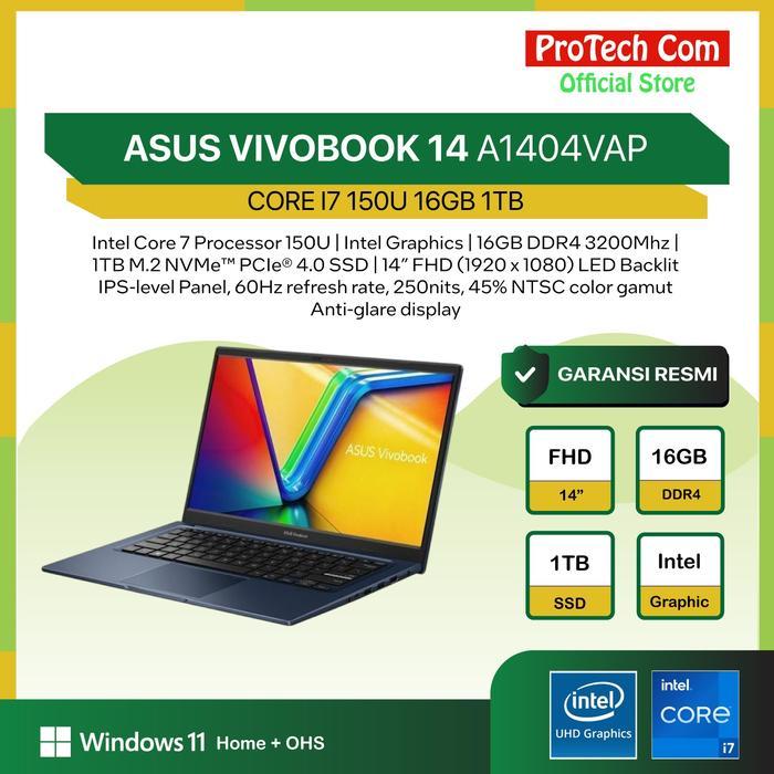 DISKON ASUS VIVOBOOK 14 A1404VAP CORE I7 150U 16GB 1TB 14.0FHD VIPS W11 OHS M365B - FLASHSALE | Lazada Indonesia