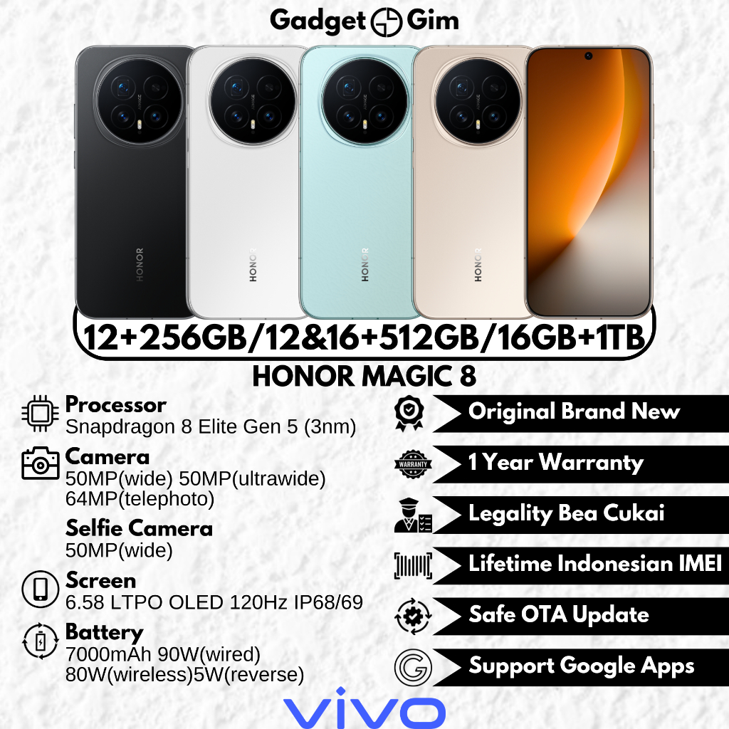 Jual Honor Magic8 / Honor Magic 8 5G 16GB 1TB Snapdragon 8 Elite Gen 5 64MP 120Hz 7000mAh 90W IP68/69 ORI | Shopee Indonesia