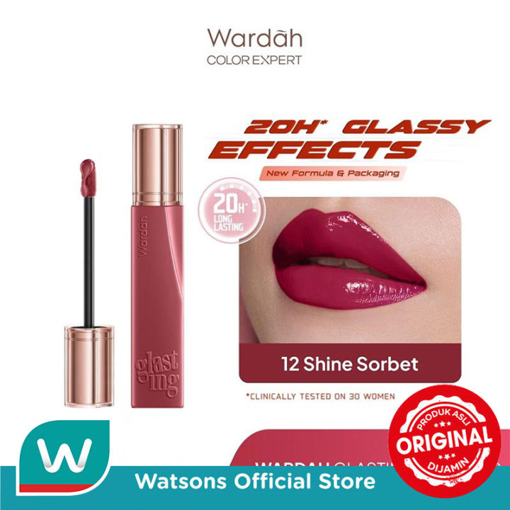 Wardah Lip Cream Glossy Glasting Liquid Lip 12 Shine Sorbet 3.5g - Hi-Pigmented Glass Color - Ringan - Tidak Lengket - Transferproof - Longlasting - Waterproof - Tahan Lama - Makeup | Lazada Indonesia