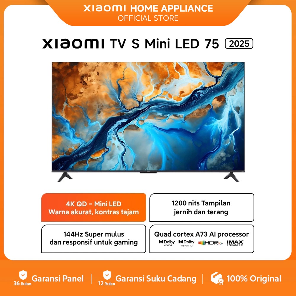Jual Xiaomi TV S Mini LED 75 2025 | Refresh rate 144 Hz | Prosesor AI | Ultra-smooth animations | 1200 nits peak brightness [Official Store] | Shopee Indonesia