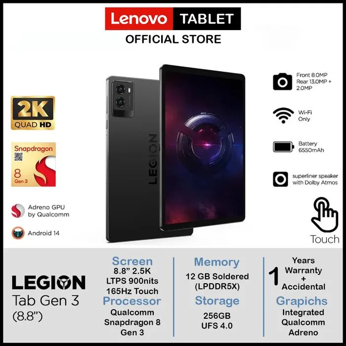 Lenovo Legion Tab Snapdragon 8 Gen 3 12/256GB Android 14 8.8 Inch 2.5K LTPS 165Hz Gaming Tab - Black | Lazada Indonesia