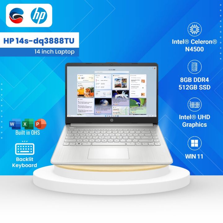 HP Laptop 14S DQ3888TU Intel Celeron N4500 8GB 512GB 14" FHD W11 Silver A05PWPA | Lazada Indonesia