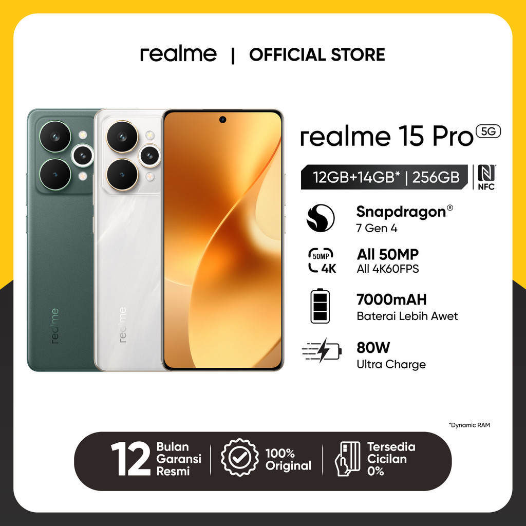 Jual realme 15 Pro 5G 12GB+14GB* | 256GB (Snapdragon® 7 Gen 4 | All 50MP All 4K60FPS | 7000mAh Titan Battery + 80W Ultra Charge) | Shopee Indonesia