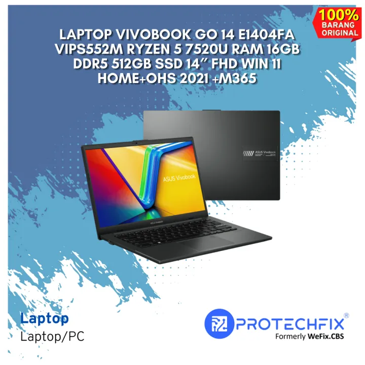 Laptop VivoBook Go 14 E1404FA VIPS552M Ryzen 5 7520U RAM 16GB DDR5 512GB SSD 14 FHD Win 11 Home+OHS 2021 +M365 | Lazada Indonesia